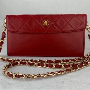 CHANEL Red Classic Flap Pouch on Chain